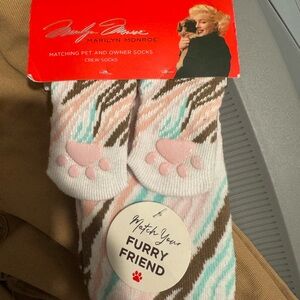 Matching pet & owner Marilyn Monroe Crew Socks - Pink, Aqua & Brown Paw Print